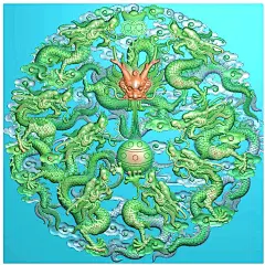 圆九条龙九龙圆盘木雕图精雕图浮雕玉雕灰度图电脑雕刻JDPBMP-淘宝网