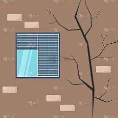 房子墙上的裂缝。窗户附近的灰泥破损。缺陷概念，建筑物的破坏，修理或建造工作。房子又旧又坏。矢量插图。