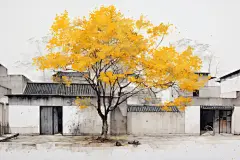 水墨江南水乡插画绘画