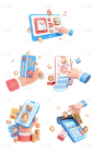 素材组合-金融手机支付创意3D贴纸套装