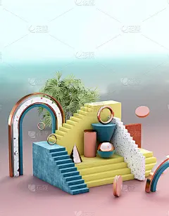 模拟几何抽象组成插图，3d渲染，3d插图