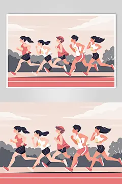 AI数字艺术扁平风校园运动会人物插画