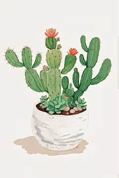 可爱盆栽绿植插画