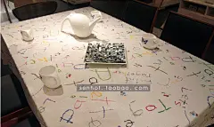 棉麻卡通英语字母 布艺桌布 儿童房盖布 蜡笔涂鸦童趣台布餐桌布