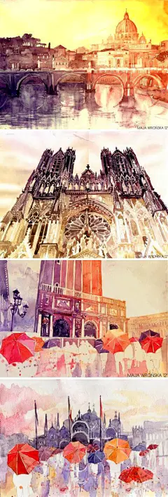 【图】Maja Wrońska插画作品。具有感染力的古典水彩技法，寂寞的城..._HI大胖子的收集_我喜欢网