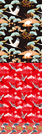 日式传统复古仙鹤中国风古典手机壳服装布料印刷设计背景底纹素材