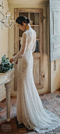 divine atelier 2020 bridal sheer long sleeves v neckline fully embellished lace elegant trumpet a line wedding dress scoop back sweep train (3) bv