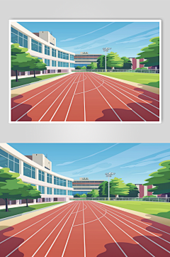 AI数字艺术扁平风校园球场操场插画-众图网