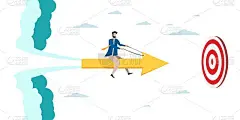箭上的商人向前飞。力争上游。团队提供支持，共同成长。矢量插图的团队合作的概念。