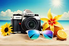 周末海边相机图片摄影图