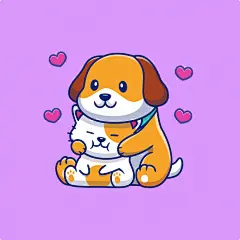 可爱的小狗拥抱小猫咪，卡通矢量图插画矢量图素材