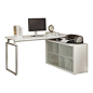 Monarch Specialties - White Hollow-Core "L" Shaped Desk With Frosted Glass - This simple yet practical "hollow-core" desk is the perfect addition to your home office. The white finished desk can conveniently be placed in the corner of 