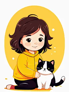 人物插画小女孩可爱猫咪元素