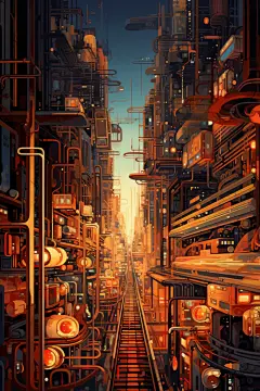 未来世界赛博朋克现代城市建筑插画