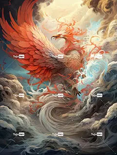 山海经朱雀古代神兽海报