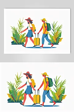 AI数字艺术扁平化夏季旅行旅游人物插画-众图网