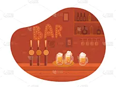 绘画插图,卡通,室内,啤酒,矢量,饮料,桶,吧椅,含酒精饮料