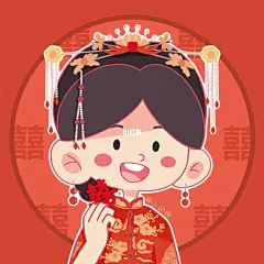 【ipad 插画】中式Q版结婚情侣女生男生头像