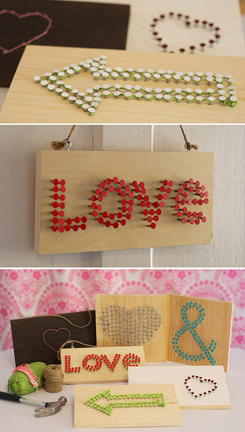 毛线，钉子，木板，创造婚礼上的创意标志-...