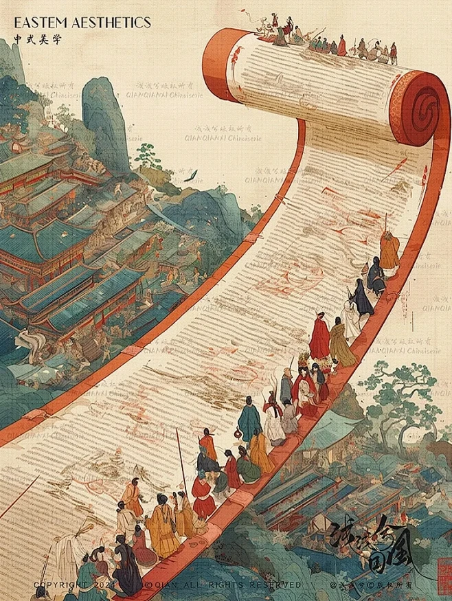 国风插画·画轴上的新中式 - 小红书