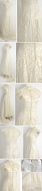 Vintage Dress 1920s英伦范。爱德华风格白色蕾丝婚纱