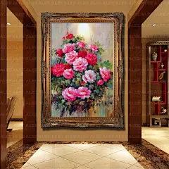 卧室画床头挂画油画纯手绘富贵牡丹花欧式新中式风水客厅玄关壁画-tmall.com天猫