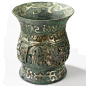 Bronze vessel aged to a rich blue-green colour and inlaid with silver. #BronzeVessel
