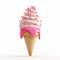 White background, 3D cartoon ice cream, floating, suspended, bottomless, 3D clay cartoon style, minimalist style, no shadow, no projection, usually used as a single element of design materials,