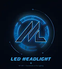 蓝色发光电路科技感LED汽车大灯海报