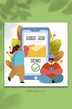 扁平化线上招人招聘面试手机人物插画