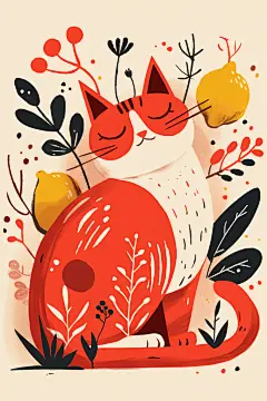 卡通猫咪动植物插画素材