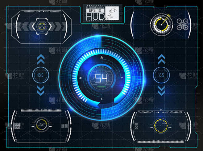 不同元素的 hud 的抽象背景。矢量图。平视显示器元素.