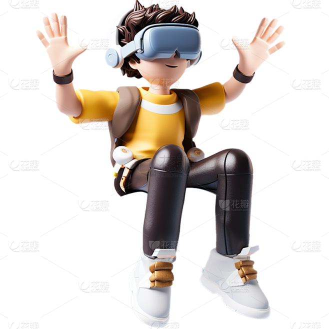 通用卡通3D男孩VR眼镜科技人物贴纸