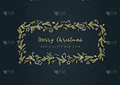 优雅的手绘圣诞设计与黄金装饰，伟大的横幅，壁纸，卡片。