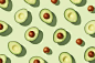 Avocado on green background pattern top view flat lay