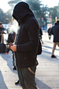 black chunky knit hoodie