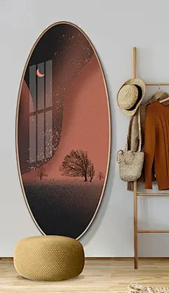 简约沙漠手绘插画摄影风景镜面晶瓷装饰画