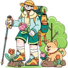 春天春季粗描边扁平风春游人物贴纸元素素材