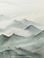 千里江山-森林绿|国风山峦线条艺术画