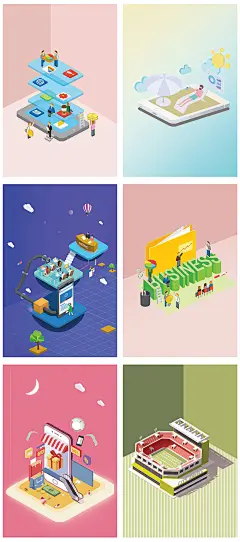 psd卡通立体空间2.5D场景插画效果图背景模板海报设计素材 H1047-淘宝网