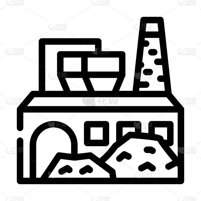 工业处理固体废物线图标矢量插图