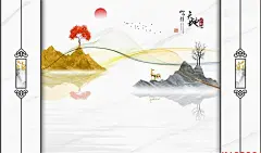 亮十一249-新中式意境禅意抽象山水大理石纹山水情天地人和