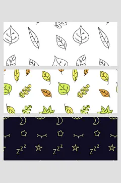 简笔画线条黑白树叶星星月亮眼矢量免扣背景