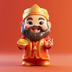 拿着一大块闪闪发光的金元宝， 可爱的形象微笑着海报