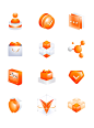 02橙黄色3D立体矢量图标icon