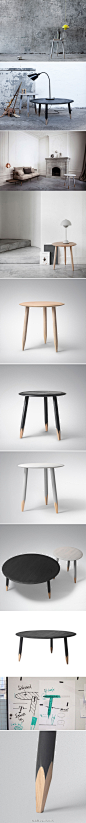 「HOOF TABLE 咖啡桌」 HOOF系列咖啡桌由丹麦家具制造商&tradition公司出品。设计师发现用油漆处理的家具，桌腿和地面接触部位最容易磨损，因此干脆用类似削铅笔的方式来避免油漆磨损。Designer:Samuel Wilkinson http://www.douban.com/photos/album/106169041/  #北欧家具#