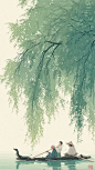 清明柳树渔船国风