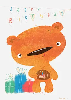 手绘小棕熊生日卡_新图网 https://ixintu.com 手绘插画 卡通贺卡封面 创意插画设计