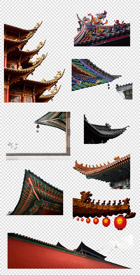 中式 传统 屋檐 红色 仿古 PNG免扣设计素材 - 源文件