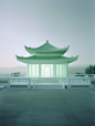james turrell, Chinese temples, in the style of naturalistic rendering, organic flowing forms, light white and light emerald, caspar david friedrich, yanjun cheng, flatness of surface,  white --ar 3:4 --q 5 --s 750  --v 5.1